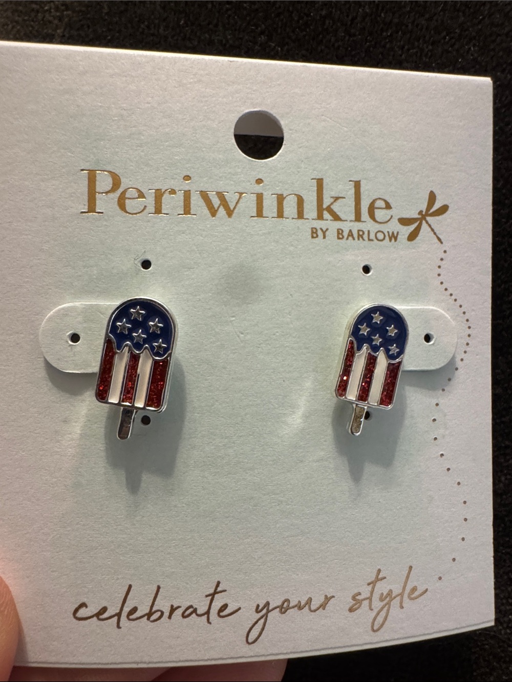 0447-Periwinkle by Barlow Patriotic Popsicle Stud Earrings - Blue, Red, White